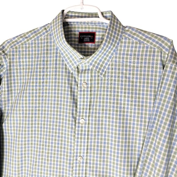 Untuckit Dubois Mens Large Wrinkle Free Button Up Shirt Blue Green Plaid LS - Picture 1 of 9